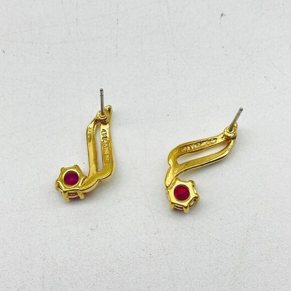 Pink Crystal Drop Earrings Gold Tone Marked 14K PGE S Shape Classic Career LARP - Picture 2 of 8